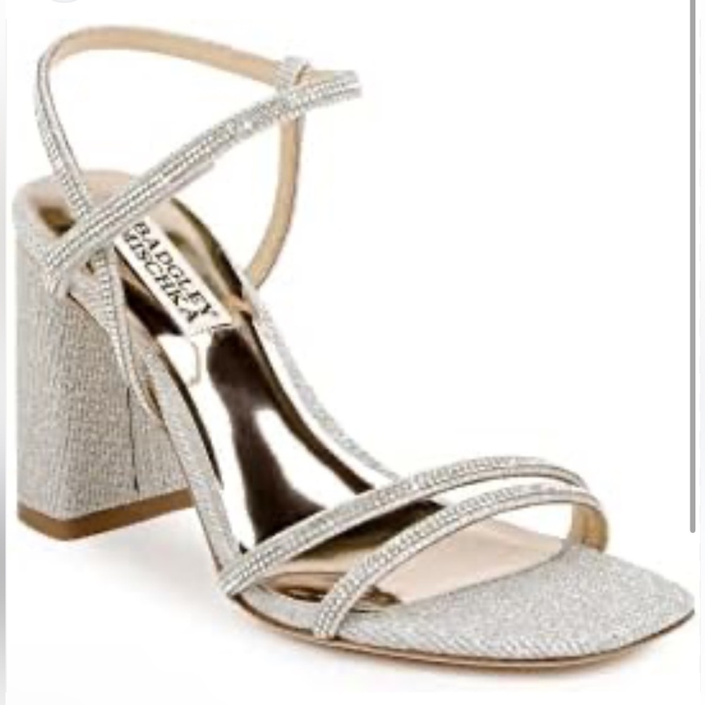 Sparkling Silver Block Heel Sandals - Women